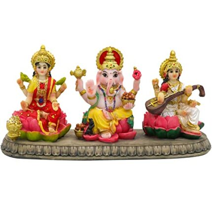 Hinduism Lakshmi Ganesha Saraswati Statue?3.5Inch? - Hindu Laxmi Lord Ganesh Idol Figurine Home Temple Mandir Pooja Item Indian Puja Decoration Diwali Home Decoration Items Gift