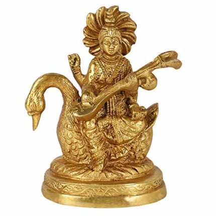 Efinito? Brass Metal Statue Saraswati MATA Hindu Goddess Religious Idol Sculpture Gifts for Home Temple Mandir