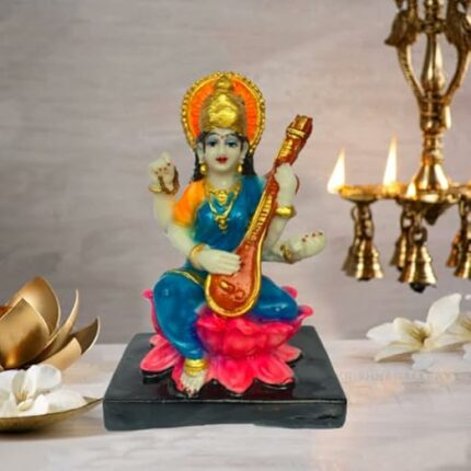 Efinito1 Polyresin Saraswati MATA Murti Statue for Home Pooja Decoration Idol Size 8 Inch