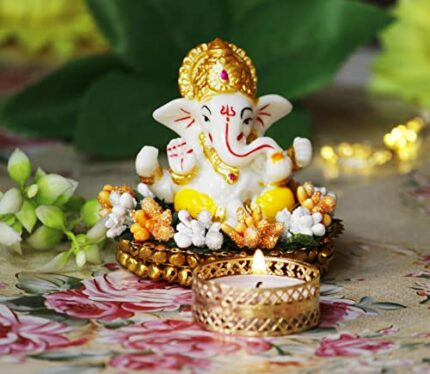 Efinito Lord Hindu God Ganesh ji Ganesha Idol with Diya for Home & Office D?cor,Diwali Gifts, Small,1 Pcs.