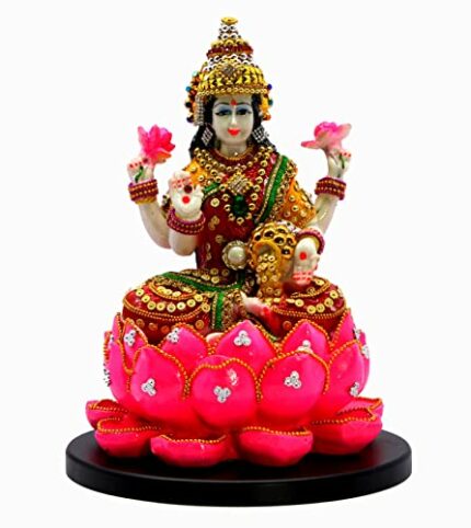 Efinito Lakshmi on Lotus | Laxmi Goddess Murti Idol Statue Sculpture Figurine - Resin - 11" Inches - Multi