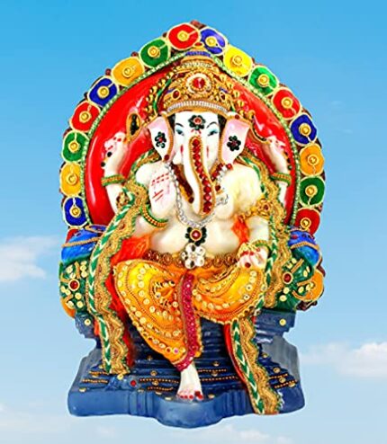 Efinito Resin Singhasan Ganesh Ganesha Ganpati Murti Idol Statue Sculpture (13") | Pooja Idols | Home Decor