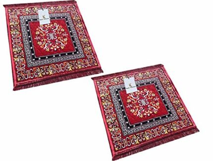 Efinito Traditional Carpet/Pooja Mat|Square Shape & Soft Velvet Material|Maditation Prayer Mat|Size 60 x 60 CM,Pack Of 2 (Red)