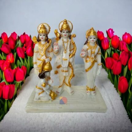 Efinito Ram Darbar Murti - Lord Ram Sita Laxman and Hanuman Statue for Home & Office (White Gold, 18 cm)
