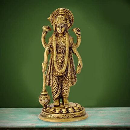 Efinito Standing Lord Vishnu Holding Club Brass Statue Height- 7 Inch