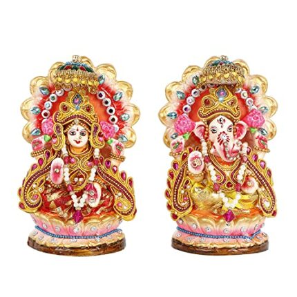 Efinito Lord Laxmi Ganesh Eco-Friendly Pair Murti,Idol Statue for Diwali Decoration Items for Home Decor Mandir Temple Pooja Room Table Office Gifts, Made by Mitti Terracotta Clay (L 9 x W 5.5 x H 15 CM)