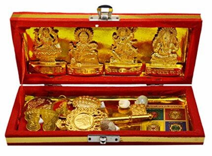 Efinito Metal Brass Sri Dhan Laxmi -Kuber Bhandari Yantra (Gold_1.5 Inch X 2.3 Inch X 1.1 Inch)