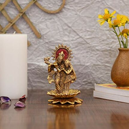 Efinito Metal Radha Krishna Figurine, 5.5 x 3.5 x 3.5 inches, Golden