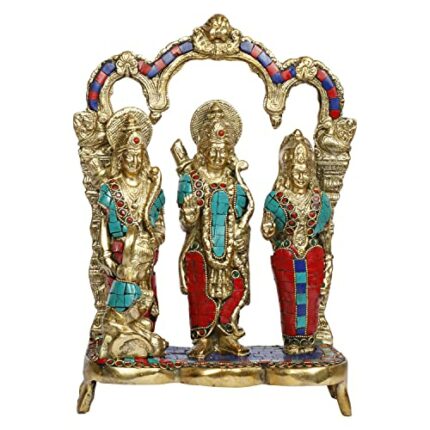 Efinito Brass Ram Darbar Murti for Home Decor Bhagwan Ram Darbar with Sita Laxman Hanuman Idol Statue in Multicolored Stone Decorated Frame