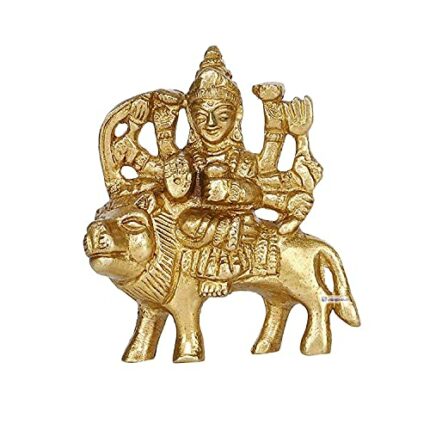 Efinito Brass Statue Goddess Maa Durga MATA Rani Murti Sherawali Idol (100% Brass) Small Gifts Item || A74