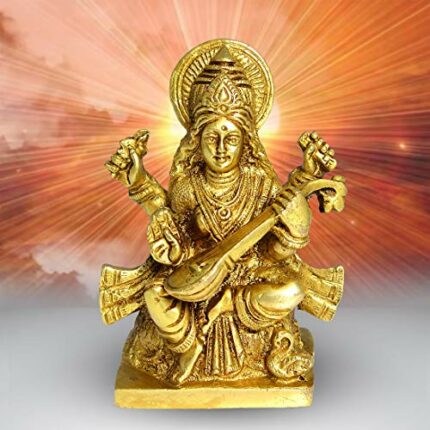 Efinito Brass Saraswati Idol, Standard, Gold, 1 Piece