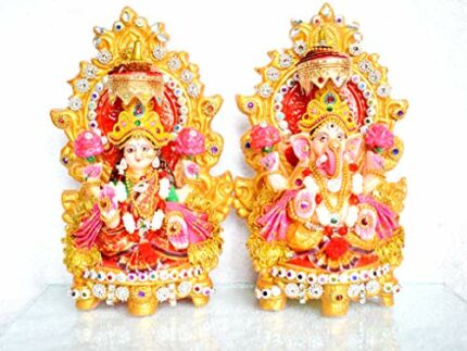 Efinito Clay Laxmi Ganesha Pair Idol 18 cm Multicolour, 2 Pieces