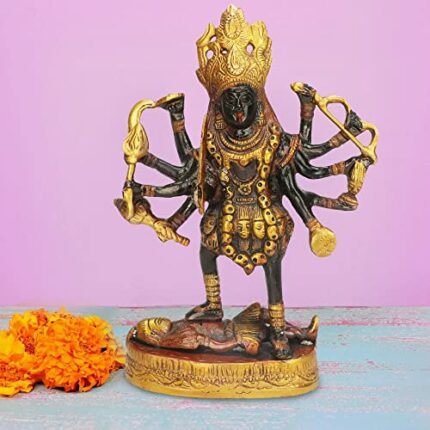 Efinito Brass Antique Finish Kali Maa Murti/Goddess Maha Kali/Mahakali/Kalika Maa Brass Statue Sculpture Idol Murti Decor Size (LxBxH, 5.5 x 2.5 x 7.5 Inches)