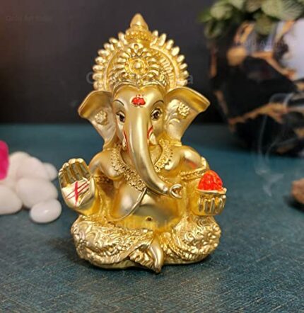 Efinito Lord Ganesha for Car Dashboard Ganesha Ganpati Idol God of Success and Luck (Gold Matte)
