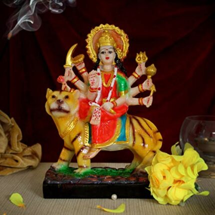 Efinito Goddess Nav Durga Devi Sherawali MATA Murti Statue for Puja Showpiece Car Dashboard Gift Item (Multicolor, 19.7 X 14 Cm),Resin