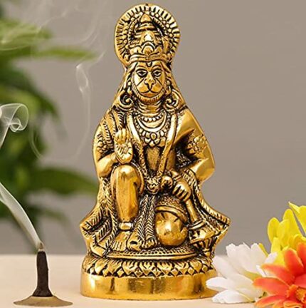 Efinito Metal Hanuman ji Murti/Bajrangbali Murti Idol Decorative Showpiece - 16.5 cm (Metal, Gold)