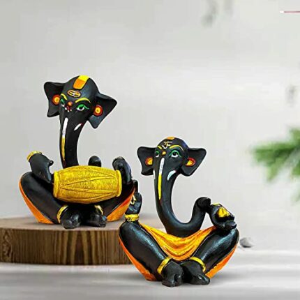 Efinito Resin Floating Ganesha Statues Decorative Showpiece | Spreads Positive Vibes (Pack of 2, Black & Yellow)