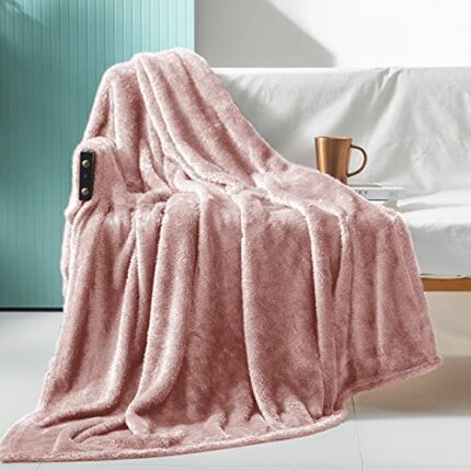 Efinito Plush Fuzzy Large Fleece Throw Blanket (50" x 70", Pink)- Soft, Warm& Lightweight