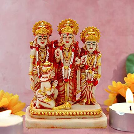 Efinito Ram Darbar Statue, Lord Ram, Laxman, Sita and Hanuman ji murti Set - 18 cm (Resin, Gold+Brown)
