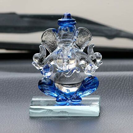 Efinito Blue and Transparent Double Sided Crystal Car Ganesha Showpiece