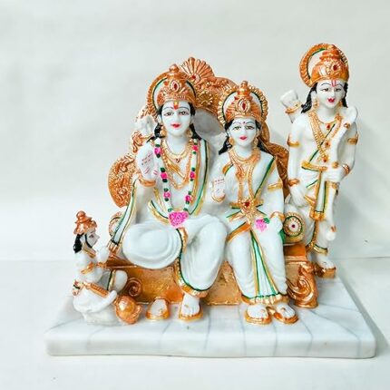 Efinito Premium Marble Look Polyresin Ram Darbar Idol Statue Murti Showpiece for Home Temple and Office Temple Washable (8.5 x 9 x 5 Inches, Medium White)