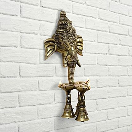 Efinito Ganesh Deepak with Bell Brass Wall Hanging (11 cm x 8 cm x 24 cm, Brown)