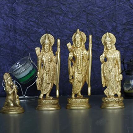 Efinito Ram Sita Laxman Hanuman Statue God Figurine Brass Metal Sculpture Ram Darbar Idol Murti Height for Mandir -7 Inches Big Home Decor