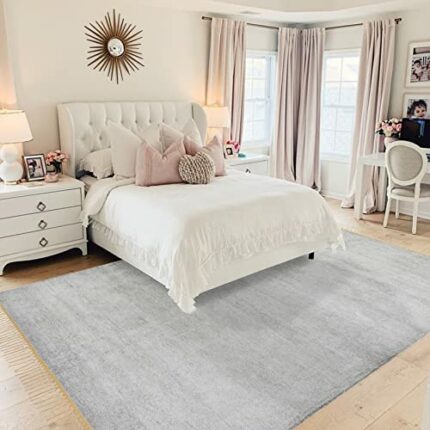 Efinito? - MHZ - Hand Woven Rayon Chenille Carpet for Bedroom, Living Room, Dining Room, Kids Room and Office | Size : 160 x 230 cm with 8 mm Thickness | Soft & Shiny | Washable (Silver)
