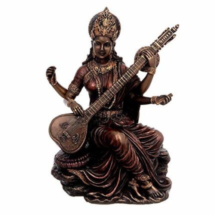 Efinito Saraswati Idol Sculpture Hindu Goddess of Knowledge Music & Art 15.0 cm Height 13.4 cm Width