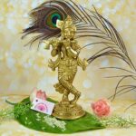 Efinito Standing Brass Lord Krishna Idol Statue Decor Figurine Krishna Janmashtami Gifts - Image 2