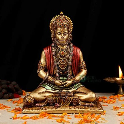 Efinito Resin Lord Hanuman Ji Idol Decorative Showpiece Statue for Home Office Decor Murti Bajrangbali Idols Murti for Pooja (8 Inches, Metal Finish), Metallic
