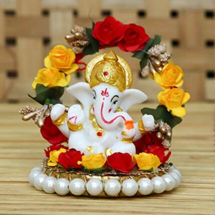 Efinito Lord Ganesha Idol on Decorative Handcrafted Plate for Home and Car