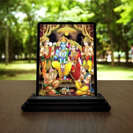 Efinito Lord Ram Darbar Wooden Dashboard Idol Murti Traditional Home Decor Showpiece Statue with Lord Ram, Sita, Lakshman, Hanuman Ji, Bharat Ji, Shatrughna Ji & Sugriv Ji - Multicolor - (Size 3X5 Inches)
