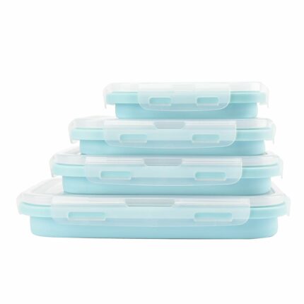 Efinito Silicone Food Storage Containers with BPA Free Airtight Plastic Lids - Set of 4 Small and Large Container for Kitchen or Kids Lunch Boxes - (350ML, 500ML, 800ML, 1200ML, Light Blue)