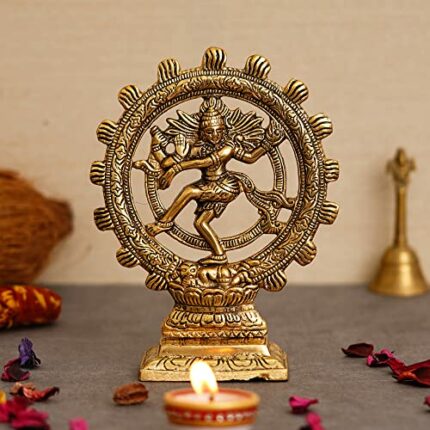 Efinito Premium Gold Plated Lord Shiva Dancing Natraj Statue Showpiece Handcrafted Sculpture for Home and Puja Decor| nataraj Statue for Home|(8 Inches, Gold)