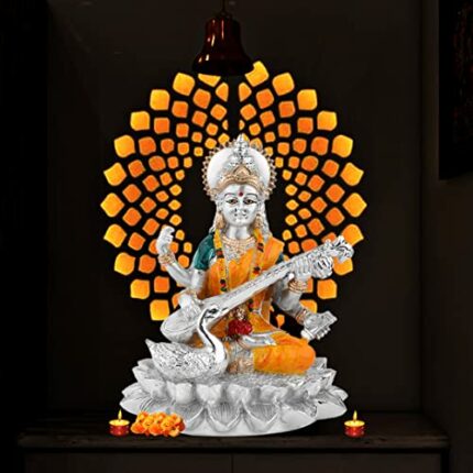 Efinito? Saraswati Ji Murti | Goddess Saraswati Idol | Maa Sharda Murti | Maa Saraswati with Veena Sitting on Hans Decoration Decorative Showpiece & Idol(H-13 cm)