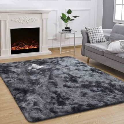 Efinito Soft Fluffy Bedroom Rugs Indoor Shaggy Plush 7.6x10 Area Rug College Dorm Living Room Home Decor Floor Carpet Shag Non-Slip Nursery Rugss, Black