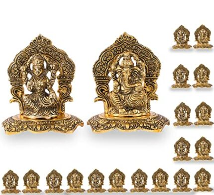 Efinito Laxmi Ganesh Set Idol Showpiece Metal Gold Plated Lakshmi Ganesha Idols for Diwali Gifts Puja (Set 25)