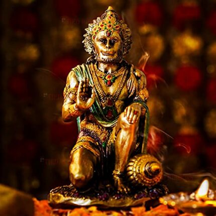 Efinito Lord Hanuman Idol in Sitting Position (18 x 11 Cm, Multicolored) Indian God Statues for Mandir Temple Pooja Room Office Corporate Gifts - Decoration Items for Home D?cor