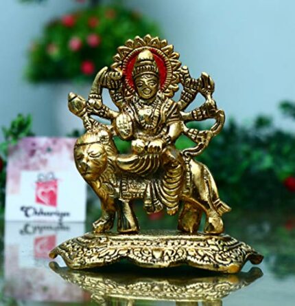 Efinito Metal Alloy Maa Durga Ji Murti Showpiece (14 cm) Golden, Standard