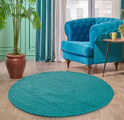 Efinito Round Hand Braided Cotton Reversible Rug (90 cm x 90 cm)