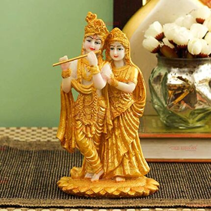Efinito Gold Plated Radha Krishna Idol Statue Showpiece (Resin, 19 cm x 11 cm) - Diwali Decoration Items for Home Decor Living Room Mandir Temple Pooja Room Table Top Office Decorative Gifts