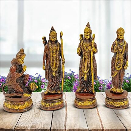 Efinito Brass Ram Darbar Murti for Home Bhagwan Ram Darbar with Sita Laxman Hanuman Idol Statue Large Size Gold Color Murti for Home Decor Mandir Temple Height 9 Inches