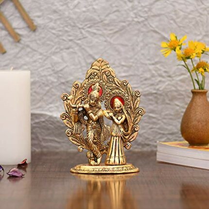 Efinito Gold Plated Metal Radha Krishna Statue - Radha Krishan Idol Showpiece Figurine for Home Office Temple Pooja Decor Gift (Set of 1)