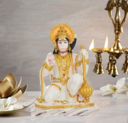 Efinito Polyresin White Veer Bajrangbali Hanuman Bala ji Murti for Home Pooja Room Idol 8 Inch