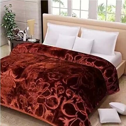 Efinito Mink Floral Embossed Super Soft Heavy Brown Single Bed Velvet for Winter Blanket Quilt Rajai