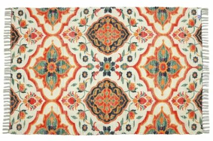 Efinito Handmade Sustainable Printed Modern Dhurrie/Rugs/Carpet Recycled Fabric for Living Room/Bedside Runner for Enhanced Decor (2 feet x 3 feet, Cream Floral)
