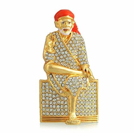 Efinito Shirdi SAI Baba Sitting Idol (G-64) Color Metal Statue for Car Dashboard Home D?cor Mandir Pooja Murti Temple Puja Office Table Showpiece