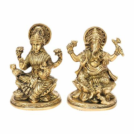 Efinito Brass Ganesha Laxmi Ganesh Lakshmi Bhagwan Idol Sitting on Lotus Ganpati Murti Statue for Home Office Puja Success D?cor Gift 5 Inches