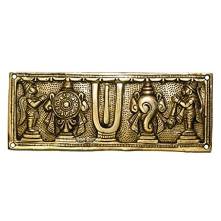 Efinito Pure Brass shanku Chakra Hanging with Garuda and Hanuman Wallplate 8 X 3 inches, 600gm Weight
